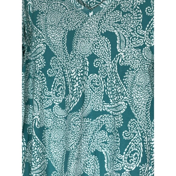 Chico's Shirt Womens Medium Green Paisley V Neck 3/4 Sleeve Pima Cotton Top - Picture 2 of 6